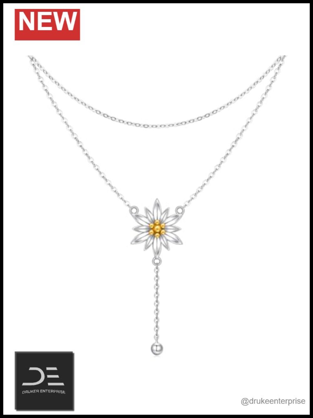 Sterling Silver Edelweiss Flower Pendant Necklace Layered 925 Jewelry Women